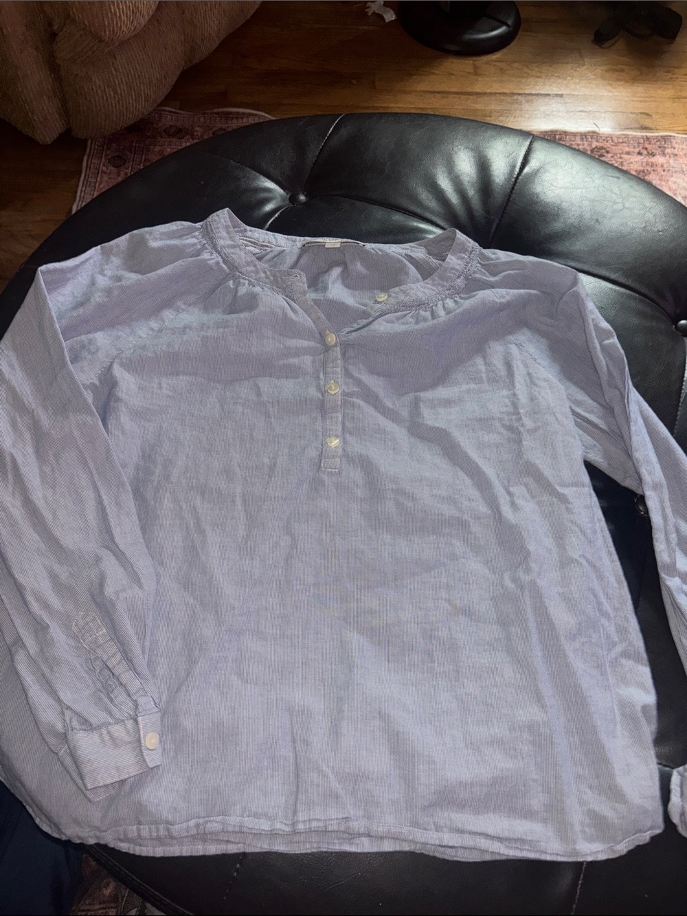 Woman’s Light Blue Long-Sleeve Henley Shirt